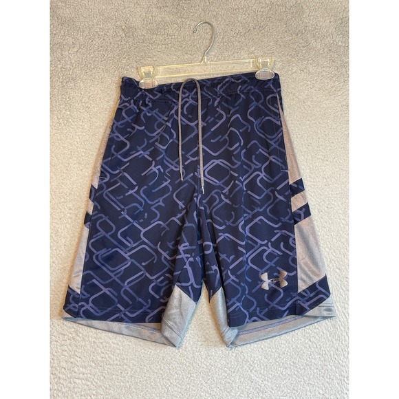 Under Armour Boys Medium Shorts Athletic Basketball Navy Blue Pattern Logo - Picture 1 of 6